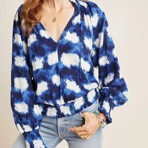 Anthropologie Porridge Peasant Blouse Ines Top Deep V-Neck Size Large
